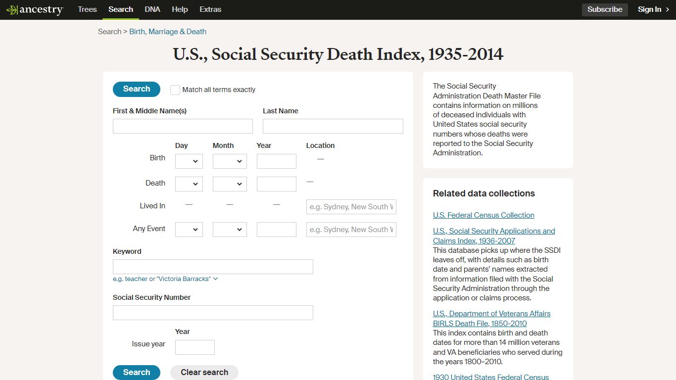 U.S., Social Security Death Index, 1935-2014 - Ancestry