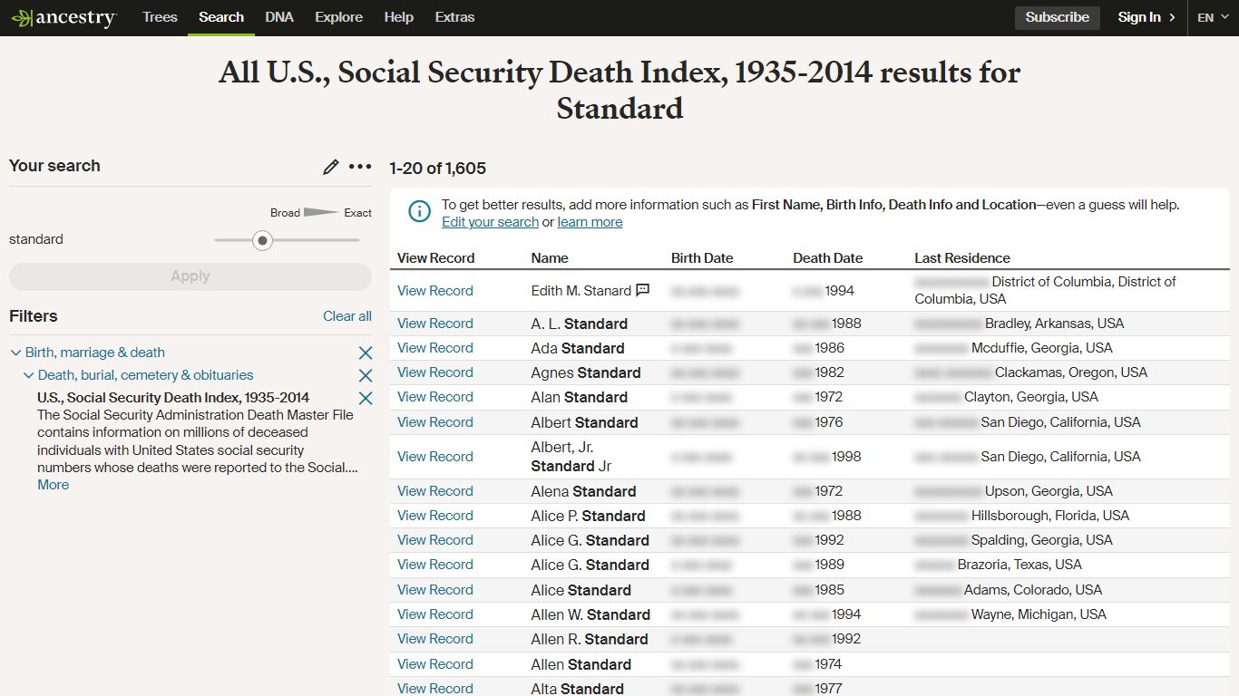 U.S., Social Security Death Index, 1935-2014 - Ancestry.com